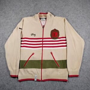 Y2K LRG Lifted Research Group Men Full Zip Cotton Sweater Beige Red Green Size M
